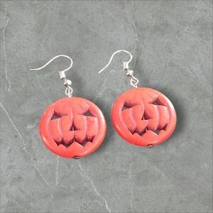 Handmade Halloween Orange Pumpkin Earrings - Jack O Lantern Earrings